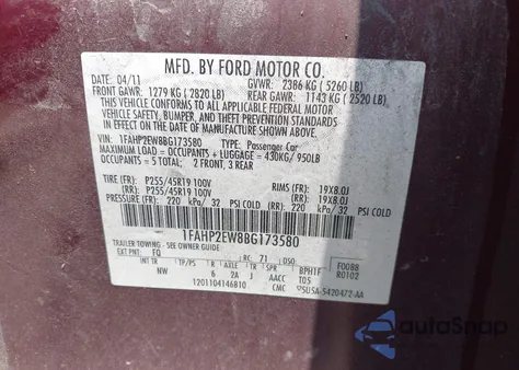 2011 Ford Taurus Sel from USA, damaged, VIN 1FAHP2EW8BG173580
